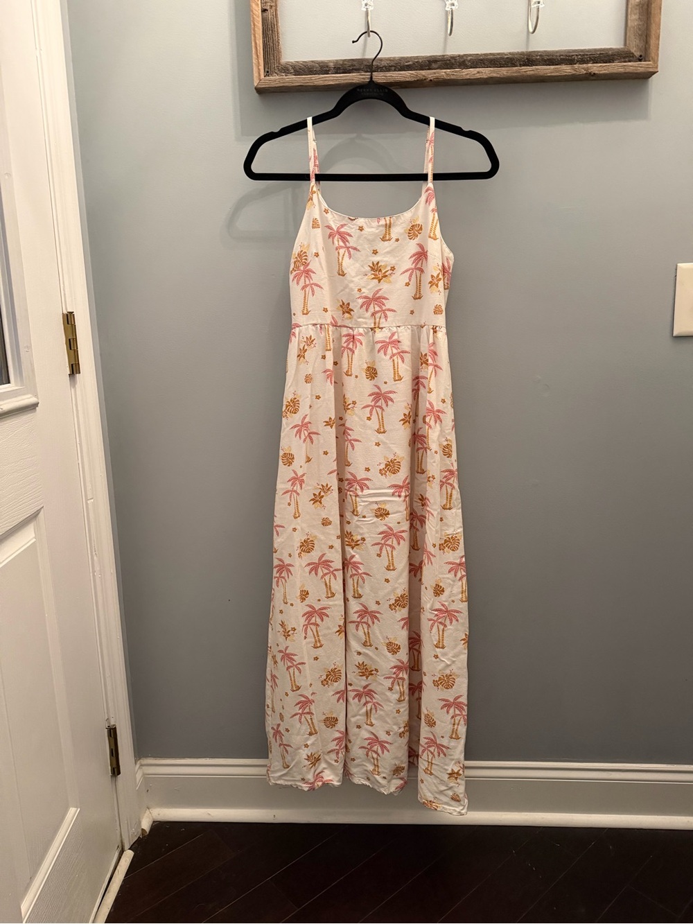 Japna Cream Maxi Slip Dress with Pink Palm & Gold Pineapple Print